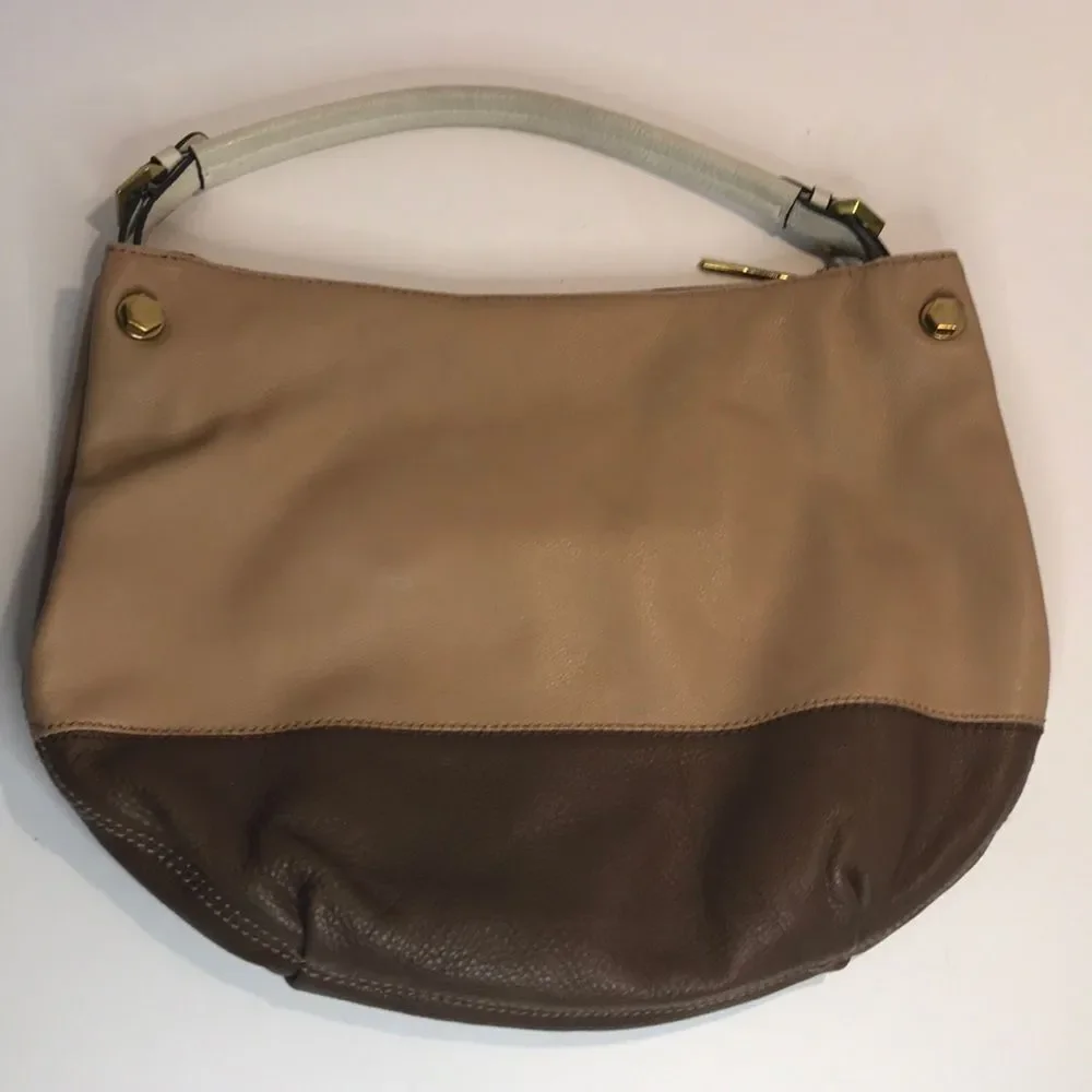 Dr Yany Brown Leather Color Block Shoulder Bag